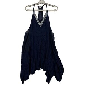 Rip Curl Navy Blue Embroidered Crochet Lace Handkerchief Hem Mini Dress Small